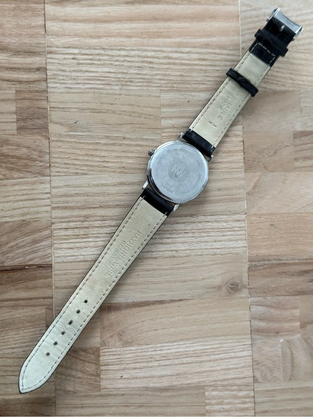 Raymond Weil Geneve Rare Stainless Case Vintage Watch White Dial Leather Strap